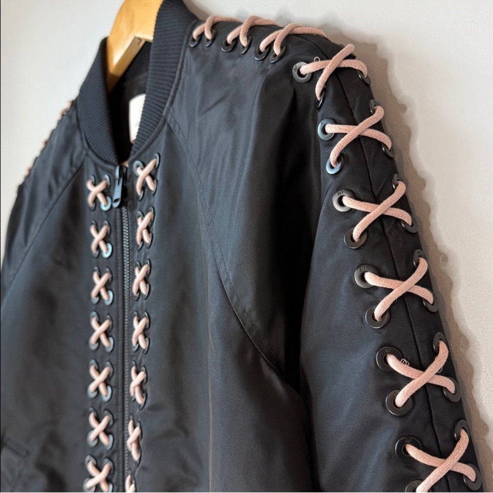 Cinq A Sept Black Bomber Jacket Lace Up - Picture 2 of 9